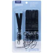 J.Burrows Clip and USB Lanyards Black 5 Pack