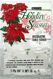 Erving Holiday Season Poinsettia Print Texturized Laminated Paper Table Cover