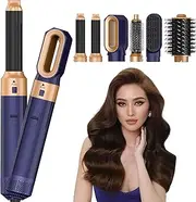 [XCJump] 6 in 1 Hair Dryer Brush Styler Hot Air Comb - Curl, Straighten, Dry, Volumize & Style with Tourmaline Ceramic - Multifunctional Hot Air Brush for Women - 1000W Power, Detachable Heads, Ideal for All Hair Types (Black)