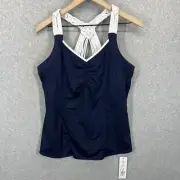 Lucky in Love Multi Strap Built-In Bra Womens XL Tennis Tank Blue White NWT
