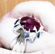 Natural Big Real Ruby Ring Unheated Untreated Ruby For Men Sterling Silver 925