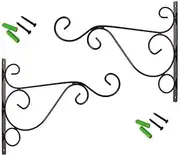 Pack of 2 Iron Wall Mount Plant Hanging Hooks Metal Wall Brackets Hangers for Planter Bird Feeder Lanterns Wind Chimes Outdoor Decoration Hooks with Screws (Black)