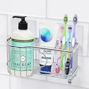 SimpleHouseware Toothbrush Holder Wall Mounted Bathroom Organiser with 2 Adhesive Sticker Hooks, 6 Slot, Chrome