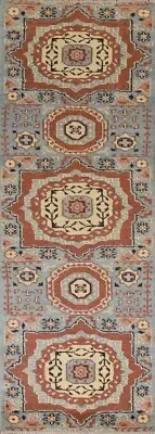 Light Blue Geometric Heriz Serapi Oriental Runner Rug 2' 7" x 8' 0" Handmade Rug