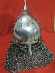 Viking Nasal Helmet with Chainmail – Medieval Battle-Ready Armor for Reenactment