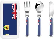 Flag Of The Turks And Caicos Islands 3 Piece Set For Camping Stainless Steel Flatware, Spoon, Fork, Knife, Ideal For Outdoor