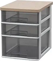 Iris Ohyama WTDC-421RF Letter Case, A4 (Shallow Type 2 Tiers + 1 Deep), Wood Top, Interchangeable Drawers, Office Storage, Desk, Document Case, Envelope, Clear