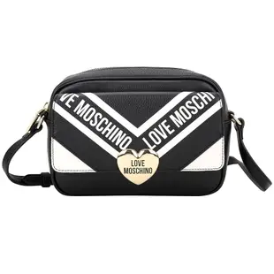 LOVE MOSCHINO 愛心釦翻蓋牛皮斜背相機包(黑色)