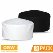 3 X FOOD PREP RESTAURANT BREATHABLE AIR VENTED UPPER MESH FLAT TOP CHEF HAT CAP