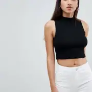 ASOS DESIGN sleeveless crop top with turtle neck in black UK 10.