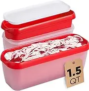 MOTYYA 2 Pack Ice Cream Containers with Lids, 1.5 Quarts Reusable Homemade Long Ice Cream Tubs, Freezer Storage Container Perfect for Sorbet, Frozen Yogurt and Gelato, Red