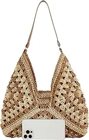 [mcuvaec] Large Straw Hobo Bags for Women Boho Aztec Shoulder Bag Woven Hobo Purse Designer Beach Bag for Summer Holiday Work