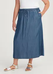 [Virtuelle] Taking Shape Chambray Pull On Maxi Skirt Size 16 in Pacific Blue - Plus Size Women's Skirts Pacific Blue
