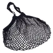 Reusable Cotton String Shopping Bag Fruit Storage Long Handle Handbag Navy Sachi