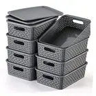 [ Pack ] Plastic Storage Baskets With Lids, Small Pantry Organization, 8