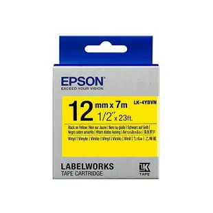 EPSON 耐久型系列 LK-4YBVN 黃底黑字 12mm 標籤帶 S654480 適用 LW-C410/LW-K420 LW-500/LW-600P/LW-K600/LW-700/LW-Z900/LW-900P