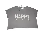 One Teaspoon Oversized HAPPY Cotton Cropped Tee