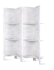 [Artiss] 4 Panel Room Divider Screen 163x170cm Shelf in White