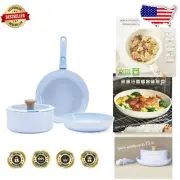 Compact Stackable Ceramic Cookware Set - 5 Pieces with Detachable Handles
