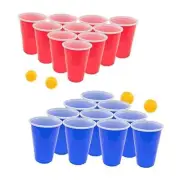 Beer Pong Set - 22 Durable Cups in Red & - 22 Cups 4 Ping Pong Balls Assorted