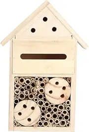 Wooden Bee House, Wood Bee Room Shelter, Safe Wooden Insect Hotel, Lovely Outdoor Bee Home, Garden Decoration for Outdoors Attracts Bee Pollinators (Type B)