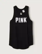 Victoria's Secret PINK Racerback Tank Top BLACK WITH LOGO XL Open Back NWT