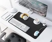 Tiabiaya Dual-Sided Mouse Mat Black 60x35x0.18cm Large Leather Office Desk Pad Laptop Mat Non-Slip Laptop Mat for Desk Waterproof Desk Protector Mat for Computer/Gaming/Writing/Painting