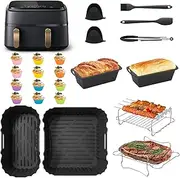 Hot Air Fryer Accessory Set 24 Pieces for Philips Airfryer Dual Basket 3000/5000 Series (6L/3L) - BPA Free & Heat Resistant - Includes Silicone Moulds, Cooking Rack, Bread Baking Tray & More