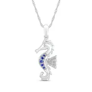 Blue Lab-Created Sapphire Graduated Five Stone Seahorse Pendant in Sterling Silver