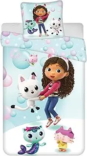 Gabby and The Magic House Reversible Duvet Cover 140 x 200 cm + Pillowcase 65 x 65 cm with Pandy Paws, Baby Box, Navy and Fairy Minette