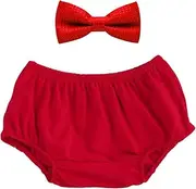 [IWEMEK] Baby Boys Cake Smash First Birthday Adjustable Polka Dots Pre-tied Party Outfits Photo Prop Cotton Bloomers Bow tie Set