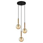 TRATTINO Pendant Lamp Light Interior ES 3X72W Bronze Amber Spherical Glass Enclo Round Base