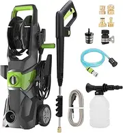 [CHUCII] 4000PSI Electric Pressure Washer, 3000W Power Washer with Spray Gun/Wheels/Foam Cannon/Water Pump Hose, Electric Power Cleaner Machine for Cars/Fences/Driveways/Patios/Home Cleaning (Green)