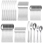 A · HOUSEWARE Vintage Silverware Set Hammered Flatware Silver Eating Utensils...