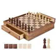 Solid Wood Chess Set 15 inch 2-IN-1 Chess Checkers Board Game Set