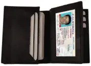 BLACK GENUINE LEATHER ID Credit Cards Billfold Pocket Center Flap Men's Wallet