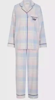 NWT PETER ALEXANDER LADIES BLUE PINK FLANNEL PYJAMA SET SIZE 1+ / AU 16 - 18