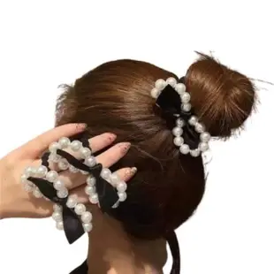 【89 zone】法式古典淑女珍珠蝴蝶結 髮飾 頭飾 飾品 髮圈 髮束 2 入(不挑款/混色隨機出貨)