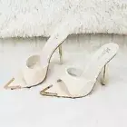Venus Nude Slim High Heel Pointy Toe Slip On Sandals Slides Clogs