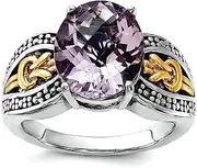[JewelryWeb] 925 Sterling Silver Polished Prong set Artisan Oxidized With 14k 3.3Pink Amethyst Ring Band Style-Ring for Women