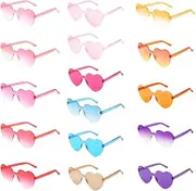 [AutoWT] 16 PCS Heart Shaped Sunglasses - Rimless Rainbow Sun Glasses with UV Protection, Frameless Clear Candy Heart Sun Shades for Women Girls Party Favors
