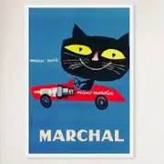 Galrie Marchal Cat Spark Plug Vintage Advertising Poster by Jean Colin - Wall Art, White Frame, 70 x 100cm (28 x 40inch)