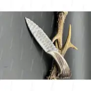 Custom Handmade Damascus Steel Hand Forged Antler Knife, Crown Stag Handle Knife