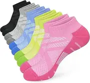 [ouhos] 5 Pairs Womens Ladies Thick Cushioned White Black Sports Ankle Socks Anti Blister Trainer Running Walking Socks for Women 4-7 Low Cut Breathable Cotton Athletic Socks