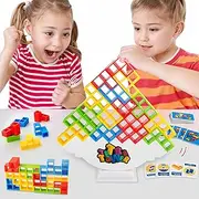 48 Pcs Tetra Tower Stacking Blocks Balance Game - Fun Balance Stacking Building Blocks, Board Team Tower Game 2 Players+ Family Games, Parties, Travel, Kids & Adults Team Building Blocks Toy