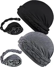 [Babalet] Halo Turban for Men Women Satin Lined Durag Head Wraps Pre-Tied Handmade Braids Tail Beanie Sleeping Bonnet Headwraps Chemo Hair Loss Hat