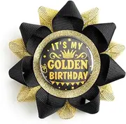 IT'S MY COLDEN BIRTHDAY Button, Happy Birthday Button Pins for Teens, Women and Men, Black and Gold Grosgrain Ribbon Pins for Birthday Party Decorations Supplies Gifts Ideas, Plastic, no gemstone
