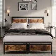 Levede Metal Bed Frame Queen Mattress Base Platform Wooden Headboard Industrial
