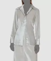 $395 Vince. Women's Silver Long Sleeve Lined Velvet Button-Up Blouse Top Size L