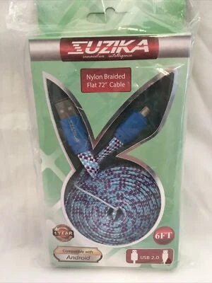 Suzika Cell Phone Charger | Nylon Braided Flat 6FT USB | Android
